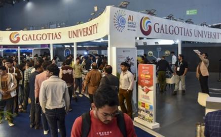 Private university Galgotias stall at the AI Impact Summit. Pic/PTI